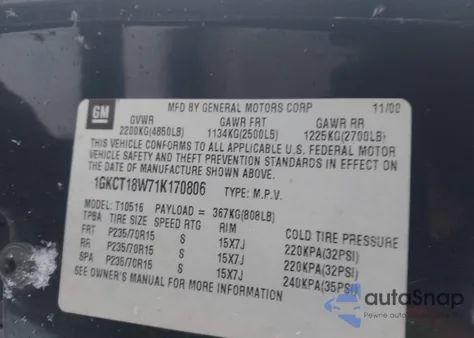 2001 GMC Jimmy Sls W/1Sb from USA, damaged, VIN 1GKCT18W71K170806